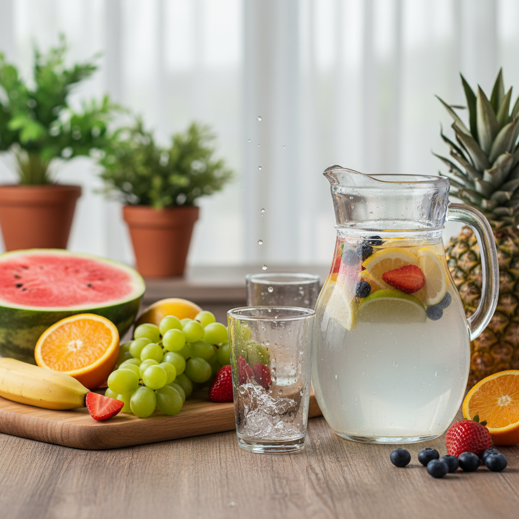 Air segar dan buah-buahan sebagai sumber hidrasi alami