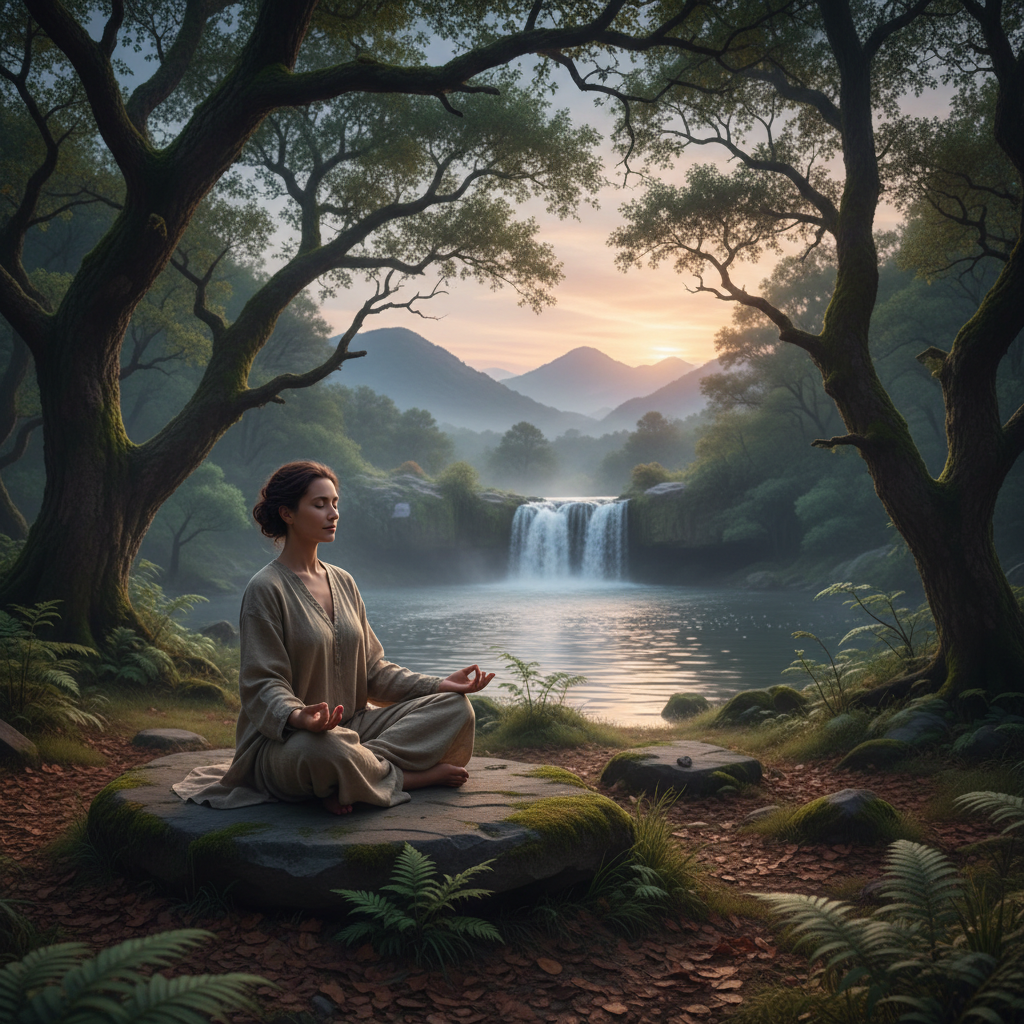 Suasana tenang meditasi di alam terbuka